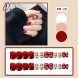 New Years Nails 24Pcs/Box Christmas Elk Snowflake Fake Artificial Short Round Press On Acrylic Tips