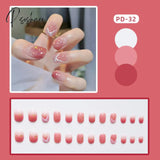 New Years Nails 24Pcs/Box Christmas Elk Snowflake Fake Artificial Short Round Press On Acrylic Tips