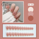 New Years Nails 24Pcs/Box Christmas Elk Snowflake Fake Artificial Short Round Press On Acrylic Tips