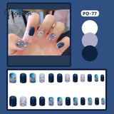 New Years Nails 24Pcs/Box Christmas Elk Snowflake Fake Artificial Short Round Press On Acrylic Tips