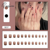 New Years Nails 24Pcs/Box Christmas Elk Snowflake Fake Artificial Short Round Press On Acrylic Tips