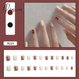 New Years Nails 24Pcs/Box Christmas Elk Snowflake Fake Artificial Short Round Press On Acrylic Tips