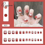 New Years Nails 24Pcs/Box Christmas Elk Snowflake Fake Artificial Short Round Press On Acrylic Tips