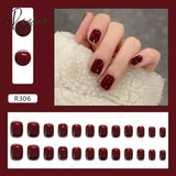 New Years Nails 24Pcs/Box Christmas Elk Snowflake Fake Artificial Short Round Press On Acrylic Tips