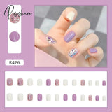 New Years Nails 24Pcs/Box Christmas Elk Snowflake Fake Artificial Short Round Press On Acrylic Tips