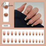 New Years Nails 24Pcs/Box Christmas Elk Snowflake Fake Artificial Short Round Press On Acrylic Tips