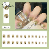 New Years Nails 24Pcs/Box Christmas Elk Snowflake Fake Artificial Short Round Press On Acrylic Tips