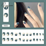 New Years Nails 24Pcs/Box Christmas Elk Snowflake Fake Artificial Short Round Press On Acrylic Tips