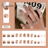 New Years Nails 24Pcs/Box Christmas Elk Snowflake Fake Artificial Short Round Press On Acrylic Tips