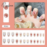 New Years Nails 24Pcs/Box Christmas Elk Snowflake Fake Artificial Short Round Press On Acrylic Tips