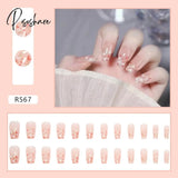 New Years Nails 24Pcs/Box Christmas Elk Snowflake Fake Artificial Short Round Press On Acrylic Tips