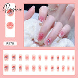 New Years Nails 24Pcs/Box Christmas Elk Snowflake Fake Artificial Short Round Press On Acrylic Tips