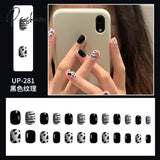 New Years Nails 24Pcs/Box Christmas Elk Snowflake Fake Artificial Short Round Press On Acrylic Tips