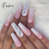 New Years Nails 24Pcs Marble Gradient Long Coffin False Full Cover Nail Tips Press Glue Detachable