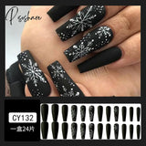 New Years Nails 24Pcs Marble Gradient Long Coffin False Full Cover Nail Tips Press Glue Detachable