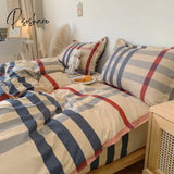 Nordic Duvet Cover Set With Quilt Bedsheet Pillowcase Luxury Bedroom Bedding Fashion Plaid Bed