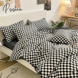 Nordic Duvet Cover Set With Quilt Bedsheet Pillowcase Luxury Bedroom Bedding Fashion Plaid Bed