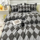 Nordic Duvet Cover Set With Quilt Bedsheet Pillowcase Luxury Bedroom Bedding Fashion Plaid Bed