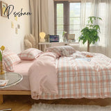 Nordic Duvet Cover Set With Quilt Bedsheet Pillowcase Luxury Bedroom Bedding Fashion Plaid Bed