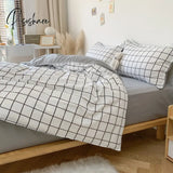 Nordic Duvet Cover Set With Quilt Bedsheet Pillowcase Luxury Bedroom Bedding Fashion Plaid Bed