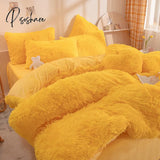 Nordic Winter Pure Color Plush Duvet Cover Warm Bed Linen Set Lovely Pillow Covers Luxury Furry