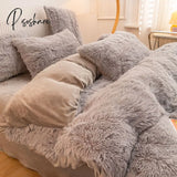 Nordic Winter Pure Color Plush Duvet Cover Warm Bed Linen Set Lovely Pillow Covers Luxury Furry