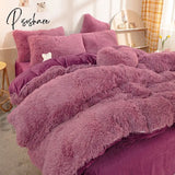 Nordic Winter Pure Color Plush Duvet Cover Warm Bed Linen Set Lovely Pillow Covers Luxury Furry