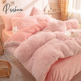 Nordic Winter Pure Color Plush Duvet Cover Warm Bed Linen Set Lovely Pillow Covers Luxury Furry