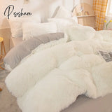 Nordic Winter Pure Color Plush Duvet Cover Warm Bed Linen Set Lovely Pillow Covers Luxury Furry