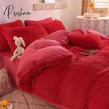 Nordic Winter Pure Color Plush Duvet Cover Warm Bed Linen Set Lovely Pillow Covers Luxury Furry