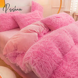 Nordic Winter Pure Color Plush Duvet Cover Warm Bed Linen Set Lovely Pillow Covers Luxury Furry