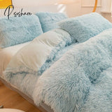 Nordic Winter Pure Color Plush Duvet Cover Warm Bed Linen Set Lovely Pillow Covers Luxury Furry