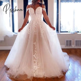 Off The Shoulder Wedding Dresses Appliqued Lace Princess Gowns Boho Buttons Back Bridal Dress For