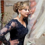 On Sale Classic Dark Navy Lace Mermaid Mother Of The Bride Dresses Long Sleeve V Neckline Wedding