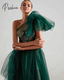 One Shoulder Elegant Evening Dresses A Line High Low Lace Appliques Beads Prom Gowns Women Dark