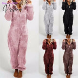 Onesies Fluffy Fleece Jumpsuits Sleepwear Overall Plus Size Hood Sets Pajamas For Women Adult