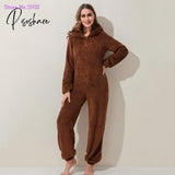 Onesies Fluffy Fleece Jumpsuits Sleepwear Overall Plus Size Hood Sets Pajamas For Women Adult