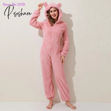 Onesies Fluffy Fleece Jumpsuits Sleepwear Overall Plus Size Hood Sets Pajamas For Women Adult