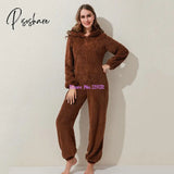 Onesies Fluffy Fleece Jumpsuits Sleepwear Overall Plus Size Hood Sets Pajamas For Women Adult