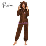 Onesies Fluffy Fleece Jumpsuits Sleepwear Overall Plus Size Hood Sets Pajamas For Women Adult