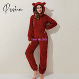 Onesies Fluffy Fleece Jumpsuits Sleepwear Overall Plus Size Hood Sets Pajamas For Women Adult