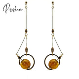 Original Asymmetric Dangle Earrings For Women Hand Glass Ball Korean Long Drop Jewelry Earings