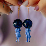 Original Creative Astronaut Lady Dangle Earrings For Women Glass Ball Long Korean Jewelry