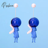 Original Creative Astronaut Lady Dangle Earrings For Women Glass Ball Long Korean Jewelry