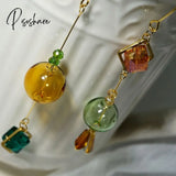 Original Handmade Korean Long Drop Earrings For Women Charming Gem Glass Ball Dangle Femme Brincos