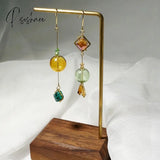 Original Handmade Korean Long Drop Earrings For Women Charming Gem Glass Ball Dangle Femme Brincos