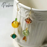 Original Handmade Korean Long Drop Earrings For Women Charming Gem Glass Ball Dangle Femme Brincos