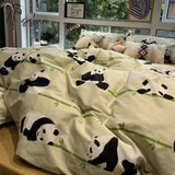 Panda Pattern Bed Comforter Sets Boys Cotton  Hotell Aesthetic Duvet Cover Luxury Cute Microfiber Bamboo Cama Bedding Set Decor