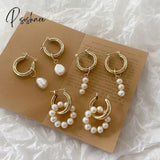 Pearl Earrings For Ladies Fashion Freshwater Charm Chunky 14K Gold Plated Hoop Women