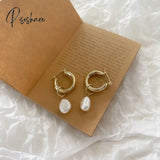 Pearl Earrings For Ladies Fashion Freshwater Charm Chunky 14K Gold Plated Hoop Women Style1